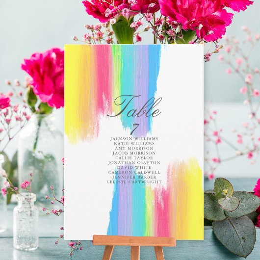 Carte de table élégante Mariage Aquarelle Rainbow