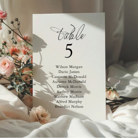 Carte de table élégante pour tableau de mariage