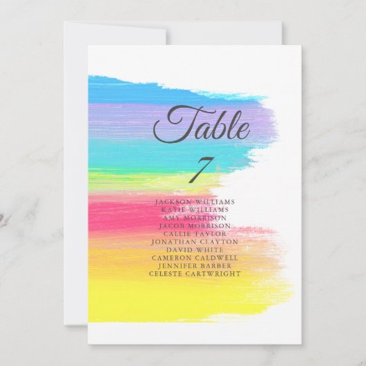 Carte de table élégante Rainbow Mariage avec nom (Devant)