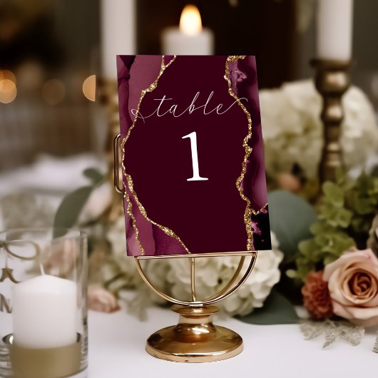 Carte de table en agate bordeaux et or