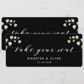 Carte de table en calligraphie blanche et verdure (Devant / Derrière)