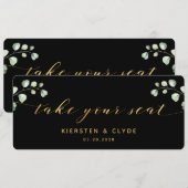 Carte de table en calligraphie dorée et verdure (Devant / Derrière)