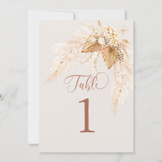 Carte de table en laiton Boho séché et Pampas (Devant)