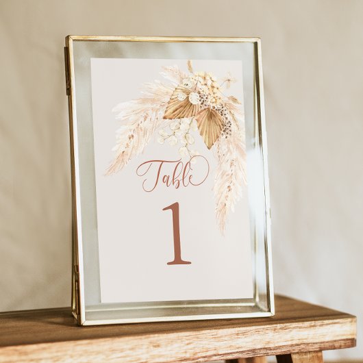 Carte de table en laiton Boho séché et Pampas