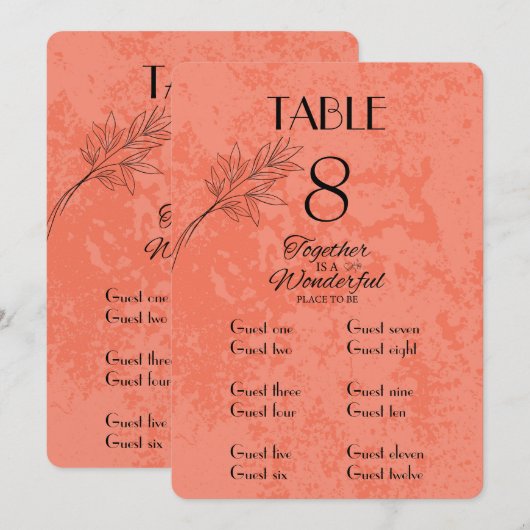Carte de table et de nom Tangerine et Noir (Devant / Derrière)