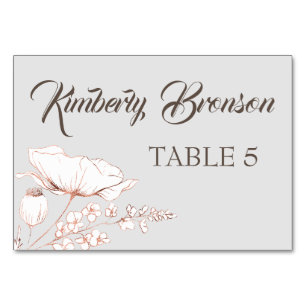 Carte de table Fleur sauvage rose pour les noms in