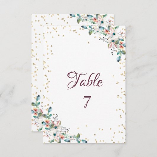 Carte de table Fleurs Diamants Or (Devant / Derrière)