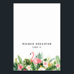 Carte de table Fleurs tropicales & Flamant à l'aqu<br><div class="desc">Une carte de table amusante et fantaisiste avec un flamant à l'aquarelle,  hibiscus,  feuilles de palmier,  feuilles de bananier et autres accents tropicaux. Cette carte de table personnalisable est parfaite pour les mariages d'été,  les enterrements de vie de jeune fille,  les baby showers,  les anniversaires et les événements similaires.</div>