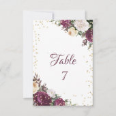 Carte de table florale bordeaux diamants or (Devant)