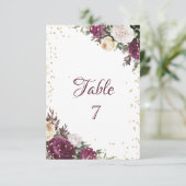 Carte de table florale bordeaux diamants or (Debout devant)