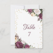 Carte de table florale bordeaux et diamants dorés (Dos)