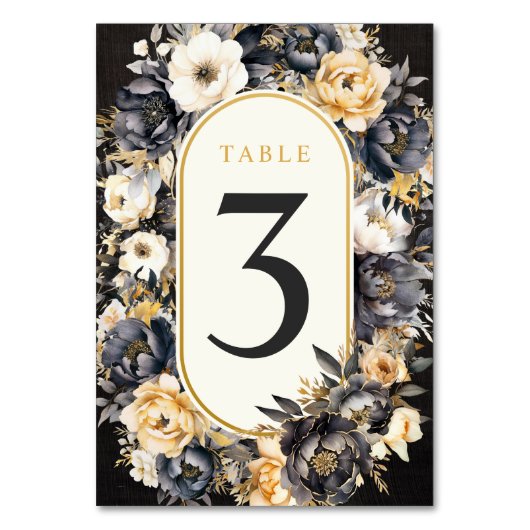 Carte de table florale botanique noir blanc et or (Par défaut)