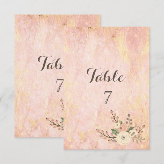 Carte de table florale élégante chic Rose Marble (Devant / Derrière)