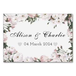 Carte de table florale personnalisée avec date de