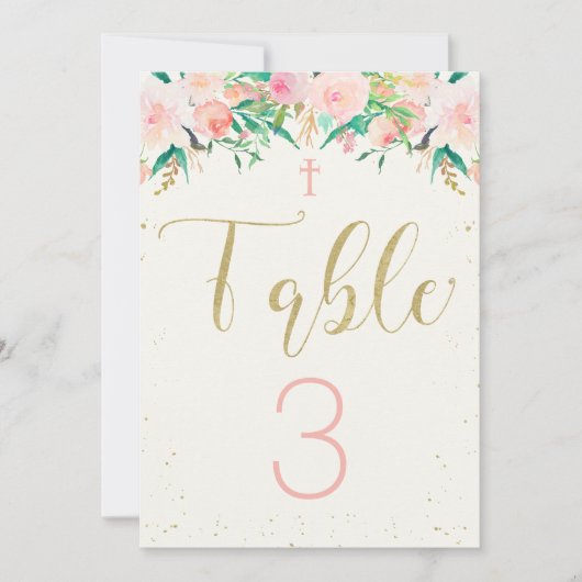Carte de table florale pour baptême (Devant)