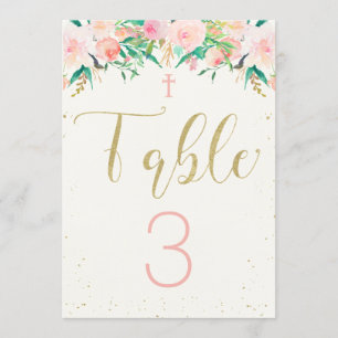 Carte de table florale pour baptême