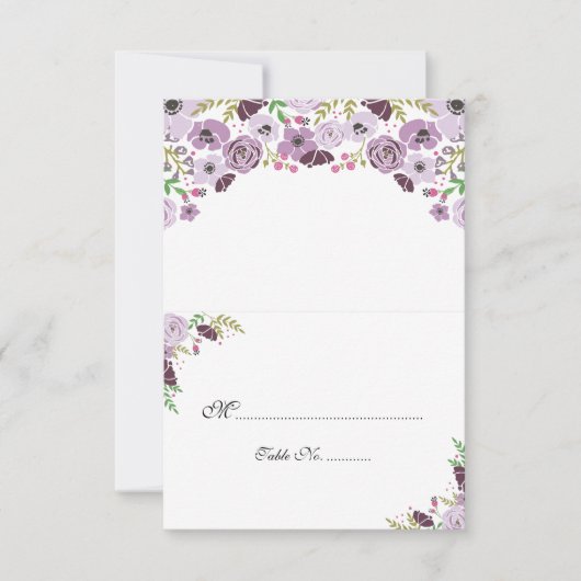 Carte de table florale | Vous pliez Violet (Devant)