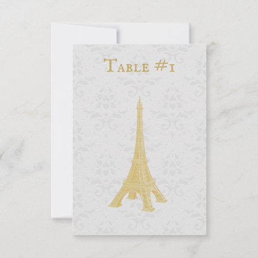 Carte de table Gold Eiffel Tower Mariage damassé (Dos)