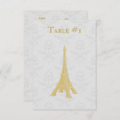 Carte de table Gold Eiffel Tower Mariage damassé (Devant / Derrière)