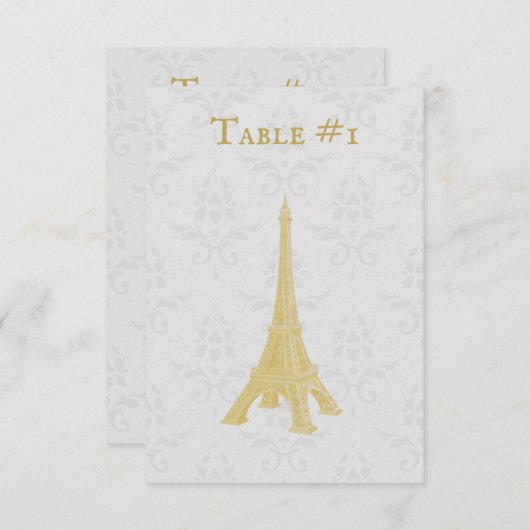 Carte de table Gold Eiffel Tower Mariage damassé (Devant / Derrière)