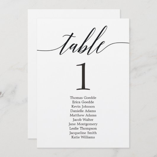 Carte de table individuelle plan de table écriture (Devant / Derrière)