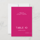 Carte de table magenta, nom et choix de repas (Devant)