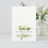 Carte de table mariage à feuillage vert sauvage aq (Debout devant)