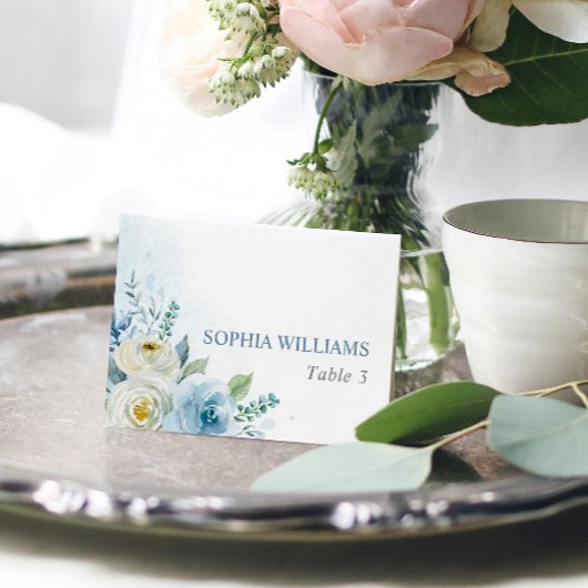 Carte de table Mariage à fleurs Rose bleu Dusty