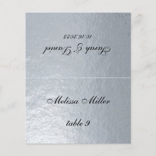 Carte de table mariage argent faux avec nom invité (Devant)
