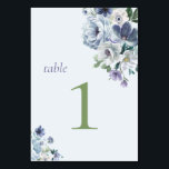 Carte de table Mariage bleu poudre<br><div class="desc">Mettez la touche finale sur les invitations à votre journée spéciale avec ce numéro de table "Quelque chose de bleu" classique. Doté de roses de thé romantiques et de charbons délicats dans une palette rêveuse de bleu poussiéreux, d'indigo riche, de violet clair doux et d'accents verts frais, cet élégant design...</div>