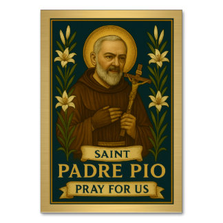 Carte de table Mariage catholique St. Padre Pio