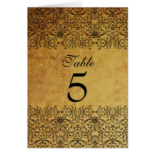 Carte de table mariage damassé en or noir verni vi (Devant)