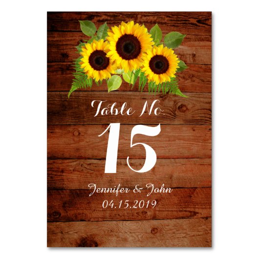 Carte de table Mariage de Fleurs de soleil rustiqu (Par défaut)