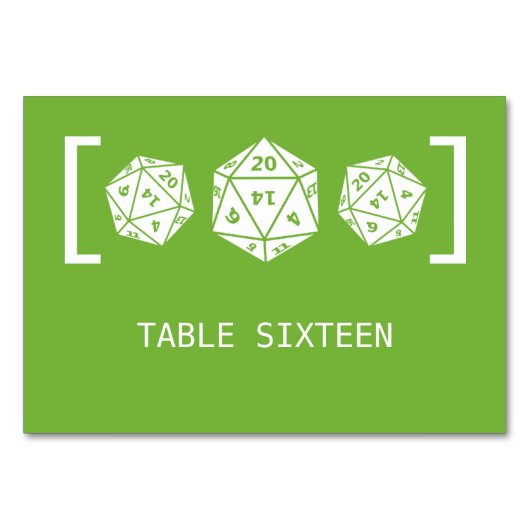 Carte de table Mariage de jeu de dés Green D20 (Devant)