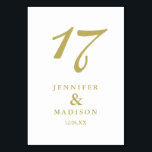 Carte de table mariage de script blanc et or<br><div class="desc">Mariage</div>