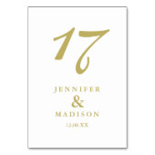 Carte de table mariage de script blanc et or (Dos)