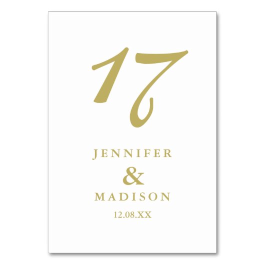 Carte de table mariage de script blanc et or (Par défaut)