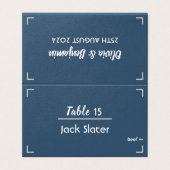 Carte de table Mariage de script manuscrit bleu si (Outside Unfolded)
