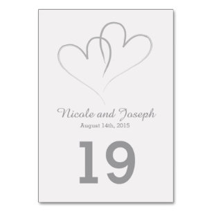 Carte de table mariage - Deux Coeurs d'argent entr