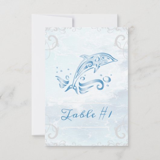 Carte de table Mariage Dolphin bleu (Dos)