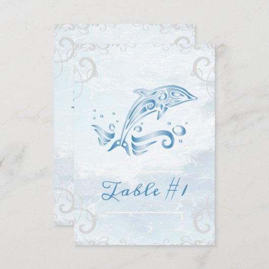 Carte de table Mariage Dolphin bleu (Devant / Derrière)