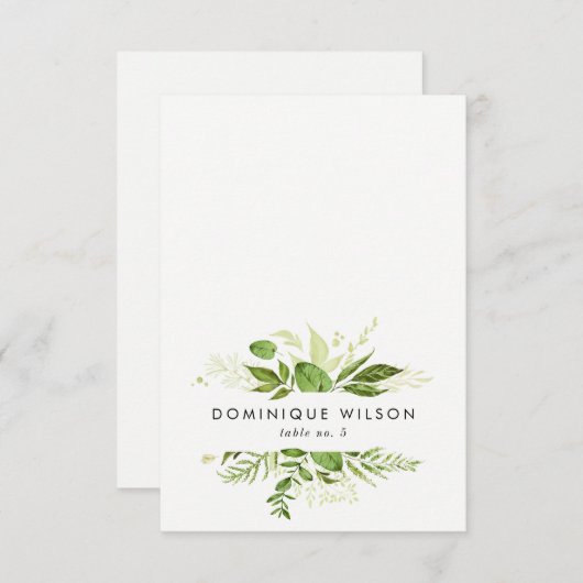 Carte de table mariage feuillage vert sauvage aqua (Devant / Derrière)