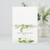 Carte de table mariage feuillage vert sauvage aqua (Debout devant)