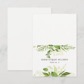 Carte de table mariage feuillage vert sauvage aqua (Devant / Derrière)