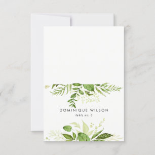Carte de table mariage feuillage vert sauvage aqua