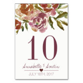 Carte de table Mariage floral Burgundy Marsala Fal (Dos)