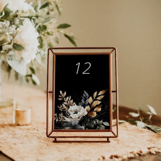 Carte de table Mariage Floral Luxe Black Gold