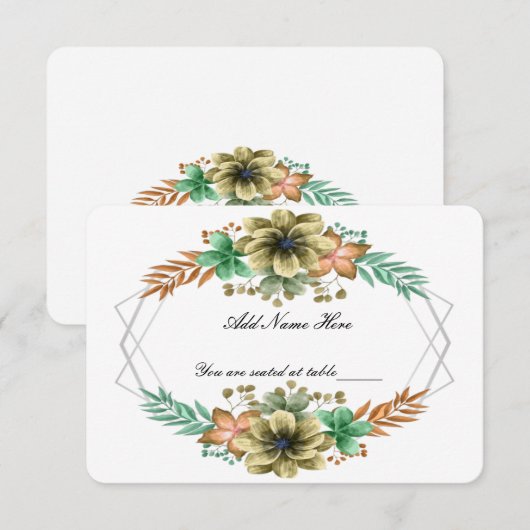 Carte de table Mariage Floral Orange Jaune (Devant / Derrière)