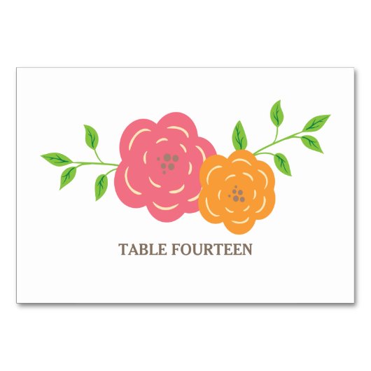 Carte de table Mariage Floral Orange Rouge en fleu (Devant)