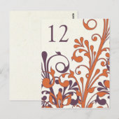 Carte de table Mariage Floral Orange violet d'auto (Devant / Derrière)